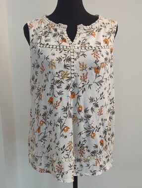 Lucky Brand Cream Floral Lace-Trim Sleeveless Camisole